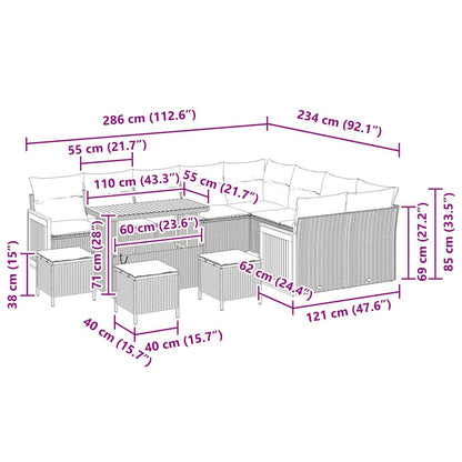Tuinbankenset met kussen 13 pcs Zwart en Crème