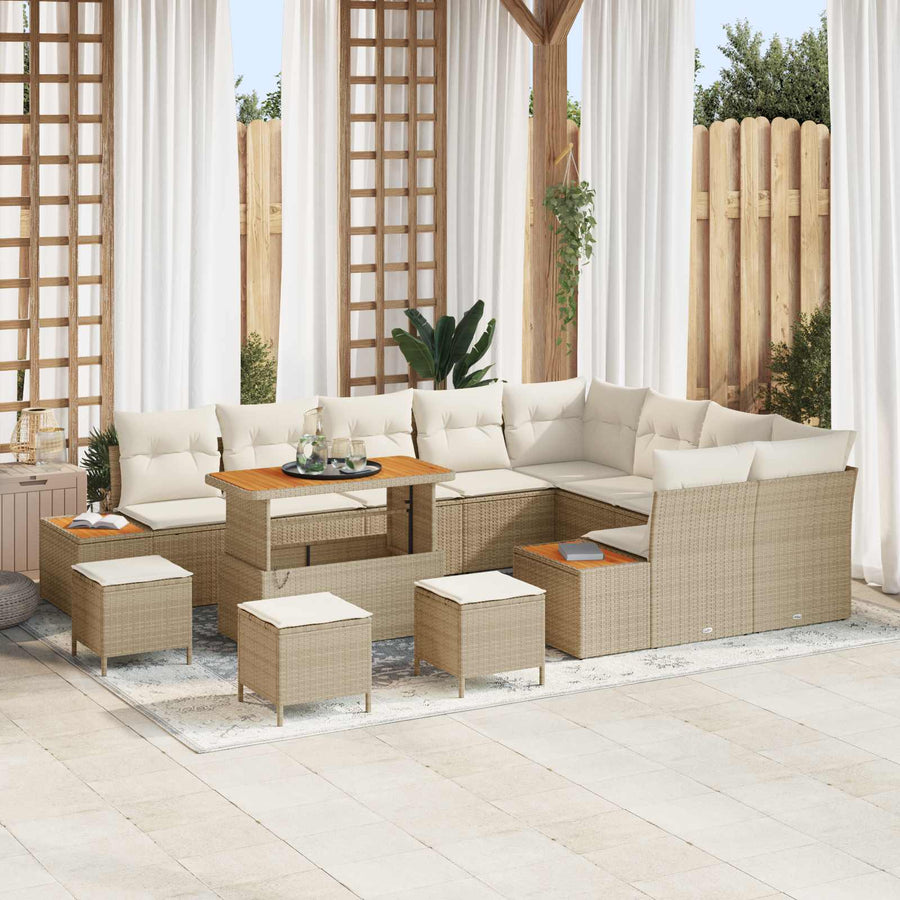 Tuinbankenset met kussen 13 pcs Beige en Crème