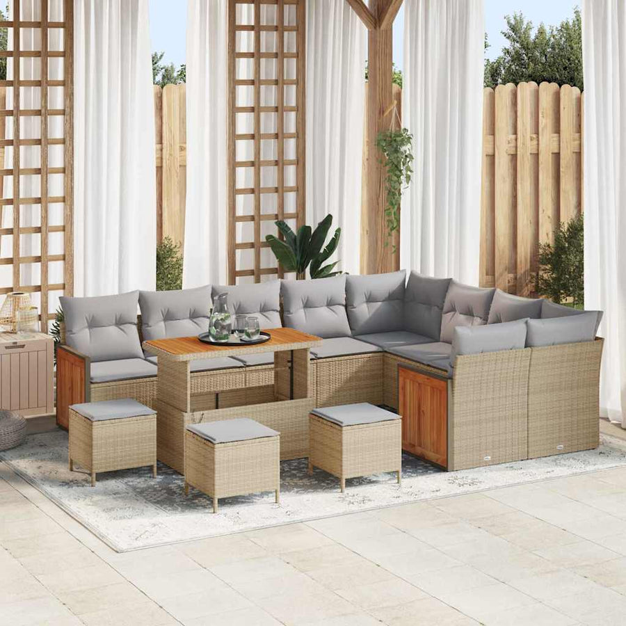 Tuinbankenset met kussen 13 pcs Beige en Licht Grijs