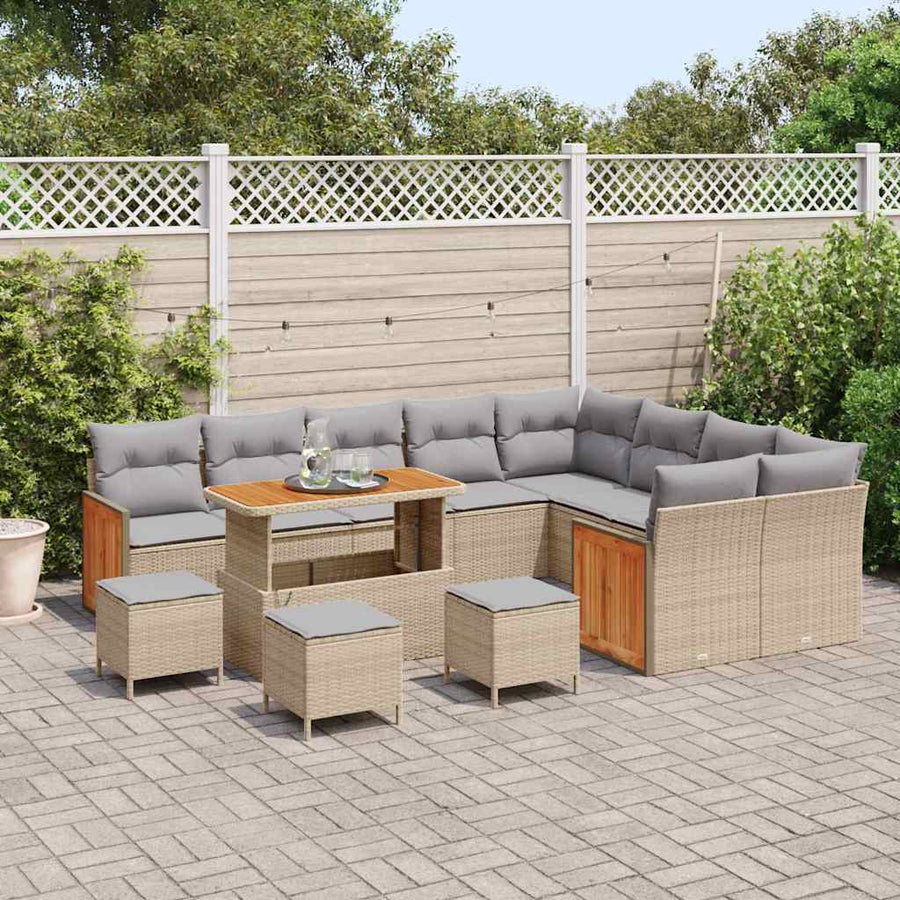 Tuinbankenset met kussen 13 pcs Beige en Licht Grijs