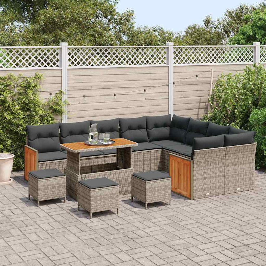 Tuinbankenset 13 pcs Grijs Poly Riet en Poedercoated Staal