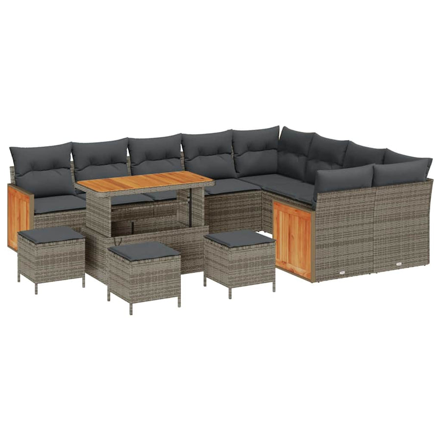 Tuinbankenset 13 pcs Grijs Poly Riet en Poedercoated Staal