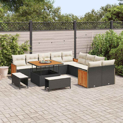 Tuinbankenset met kussen 13 pcs Zwart en Crème
