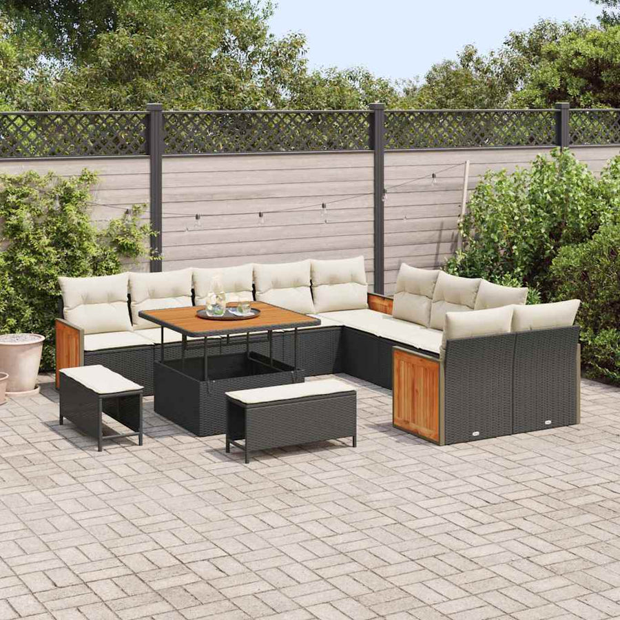 Tuinbankenset met kussen 13 pcs Zwart en Crème