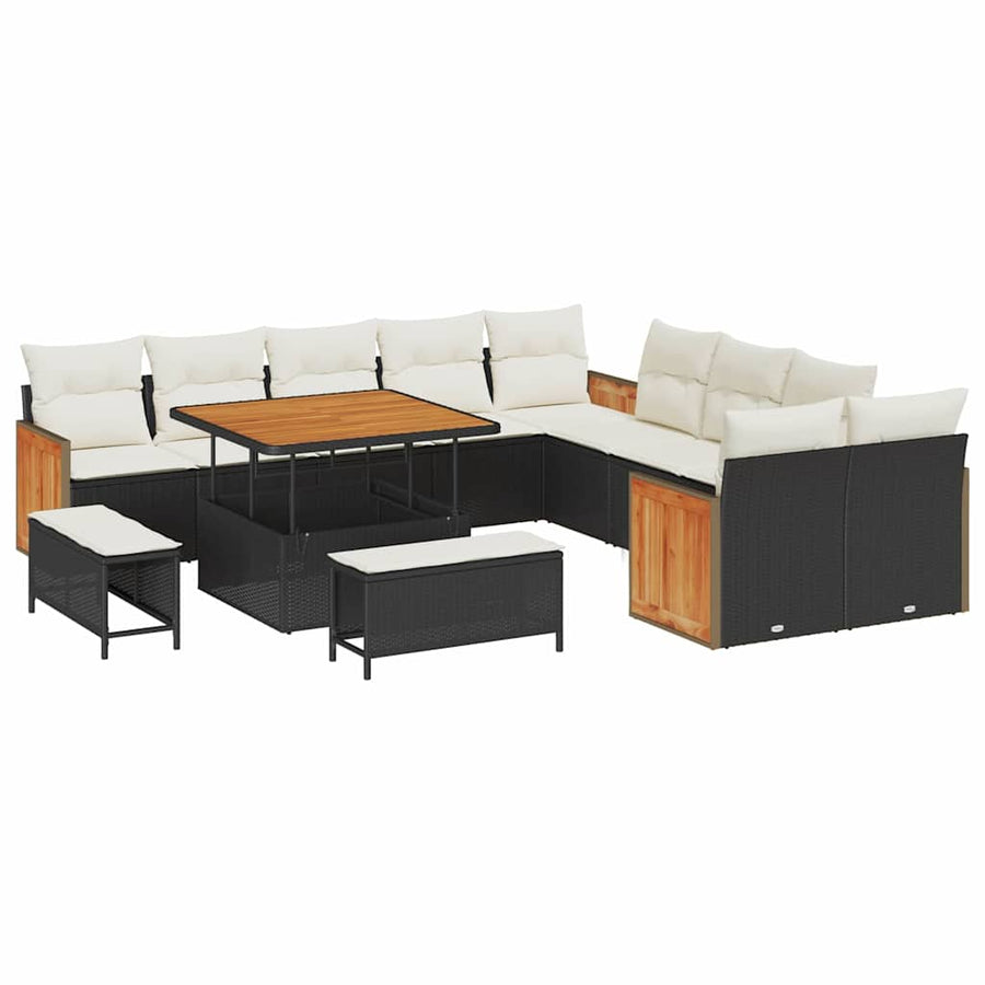 Tuinbankenset met kussen 13 pcs Zwart en Crème