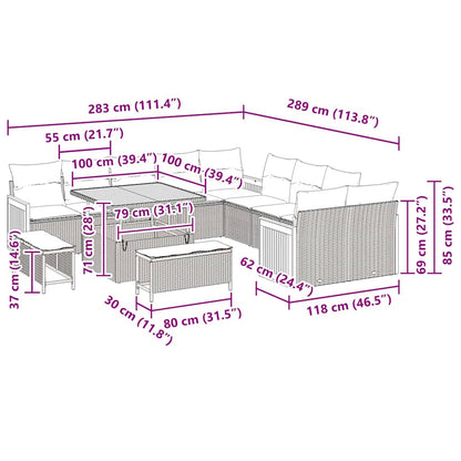 Tuinbankenset met kussen 13 pcs Zwart en Crème