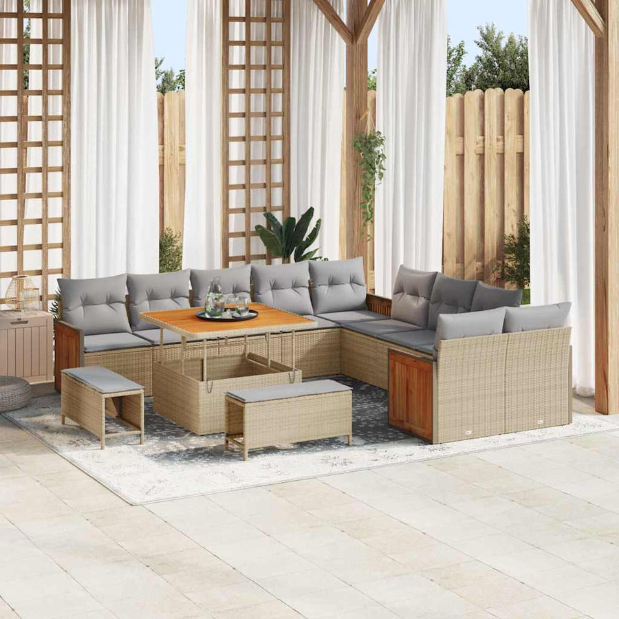 Tuinbankenset met kussen 13 pcs Beige en Licht Grijs