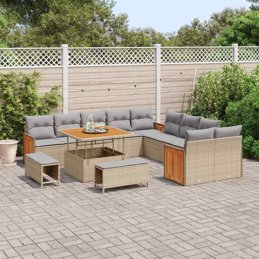 Tuinbankenset met kussen 13 pcs Beige en Licht Grijs