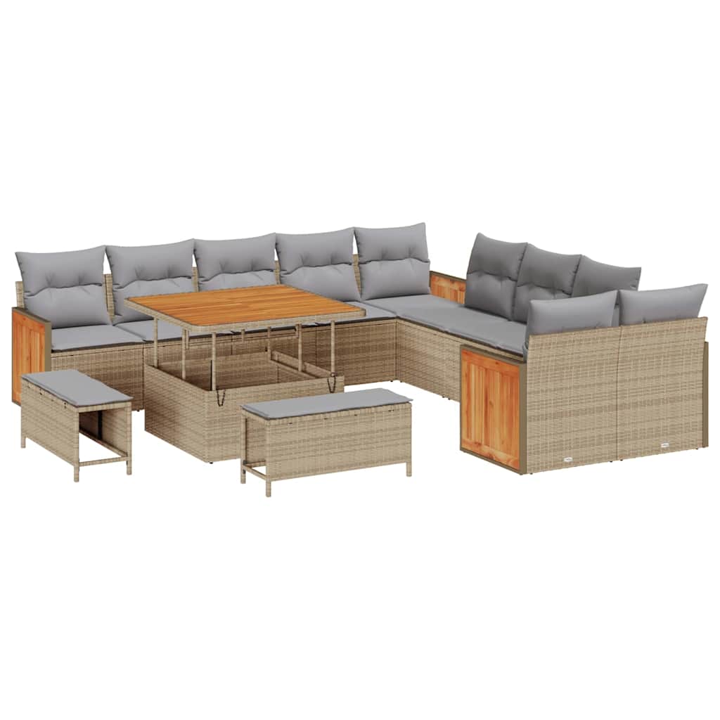 Tuinbankenset met kussen 13 pcs Beige en Licht Grijs