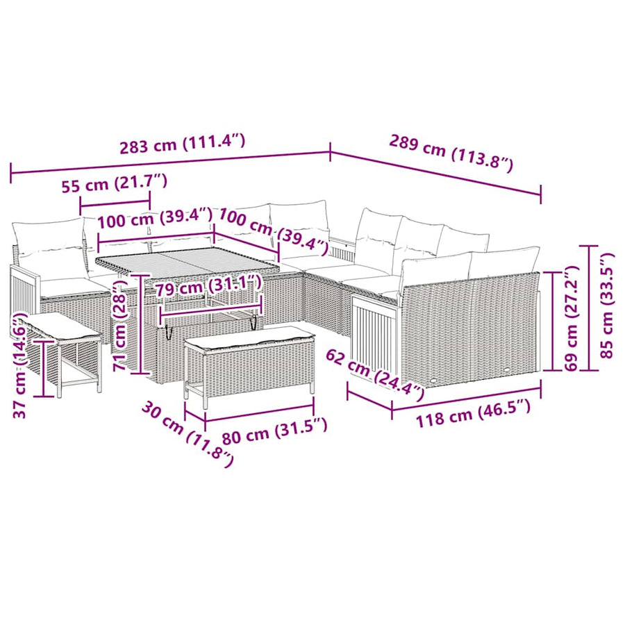 Tuinbankenset met kussen 13 pcs Beige en Licht Grijs