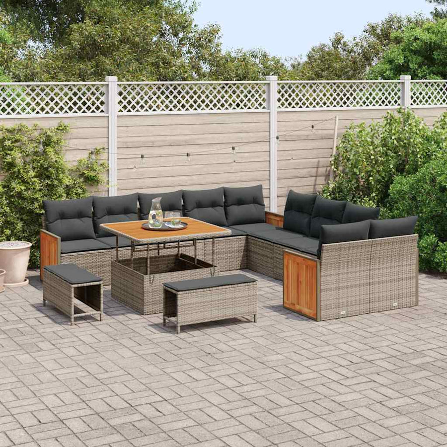Tuinbankenset 13 pcs Grijs Poly Riet en Poedercoated Staal