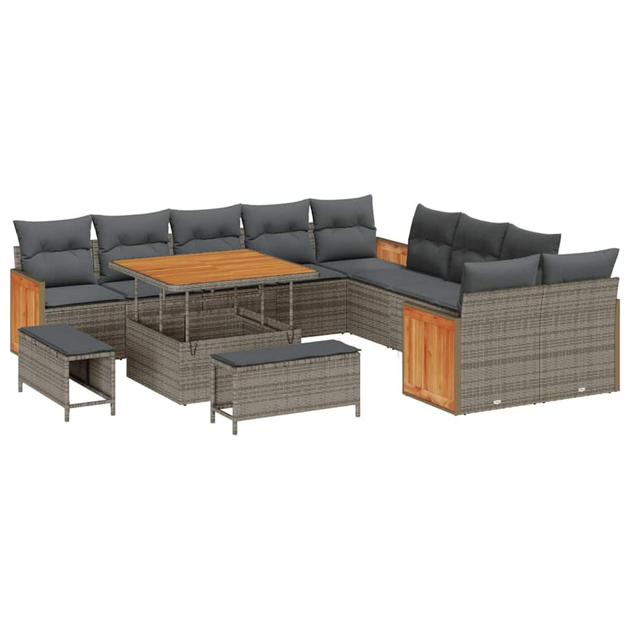 Tuinbankenset 13 pcs Grijs Poly Riet en Poedercoated Staal