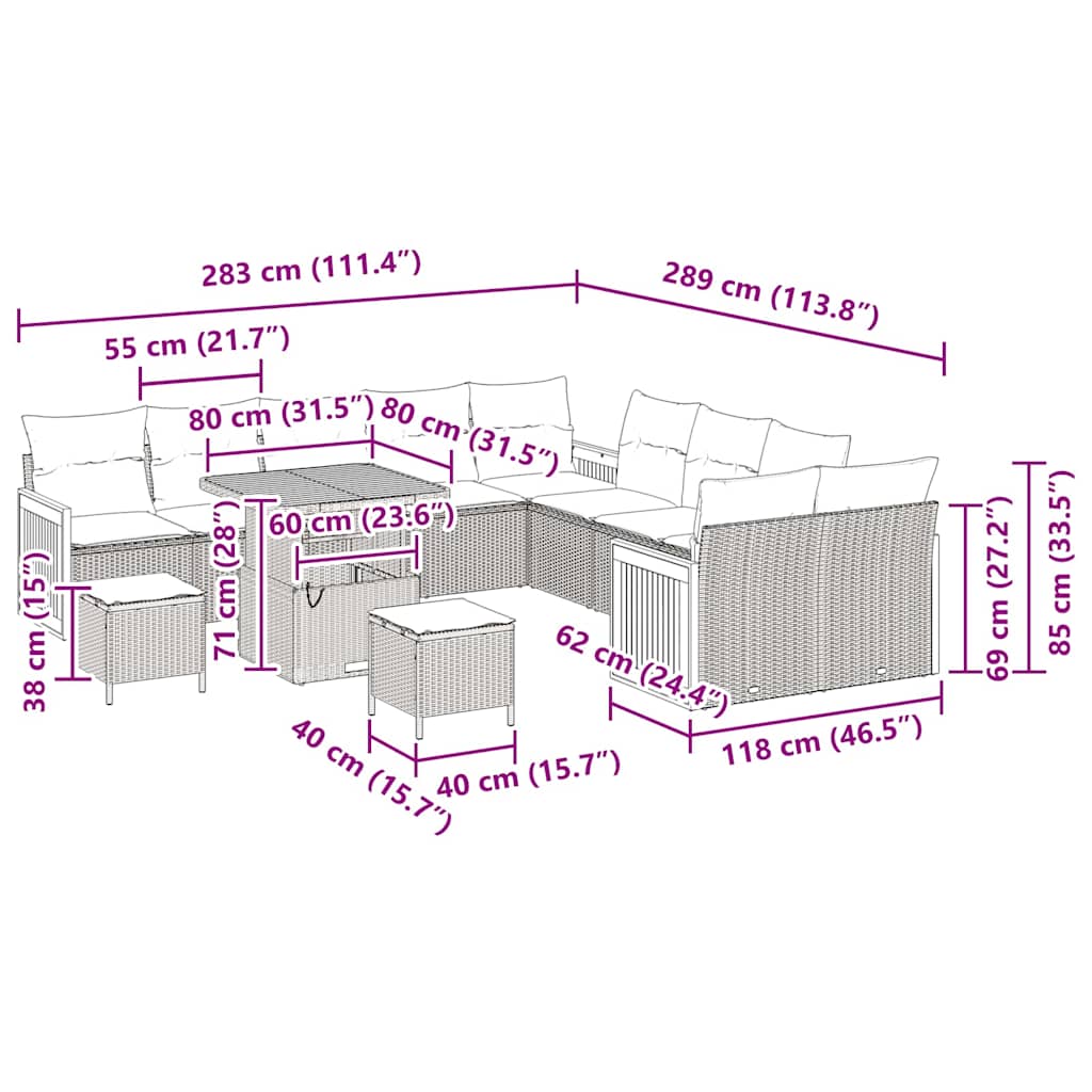 Tuinbankenset met kussen 13 pcs Zwart en Crème