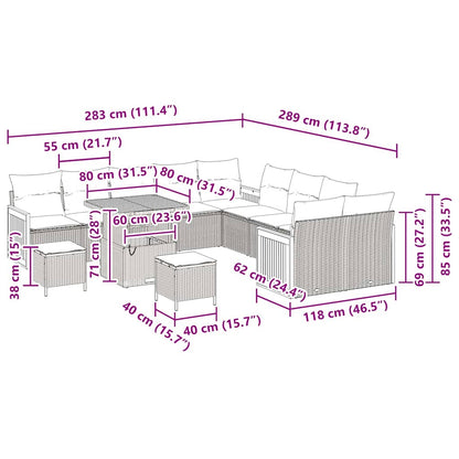 Tuinbankenset met kussen 13 pcs Zwart en Crème