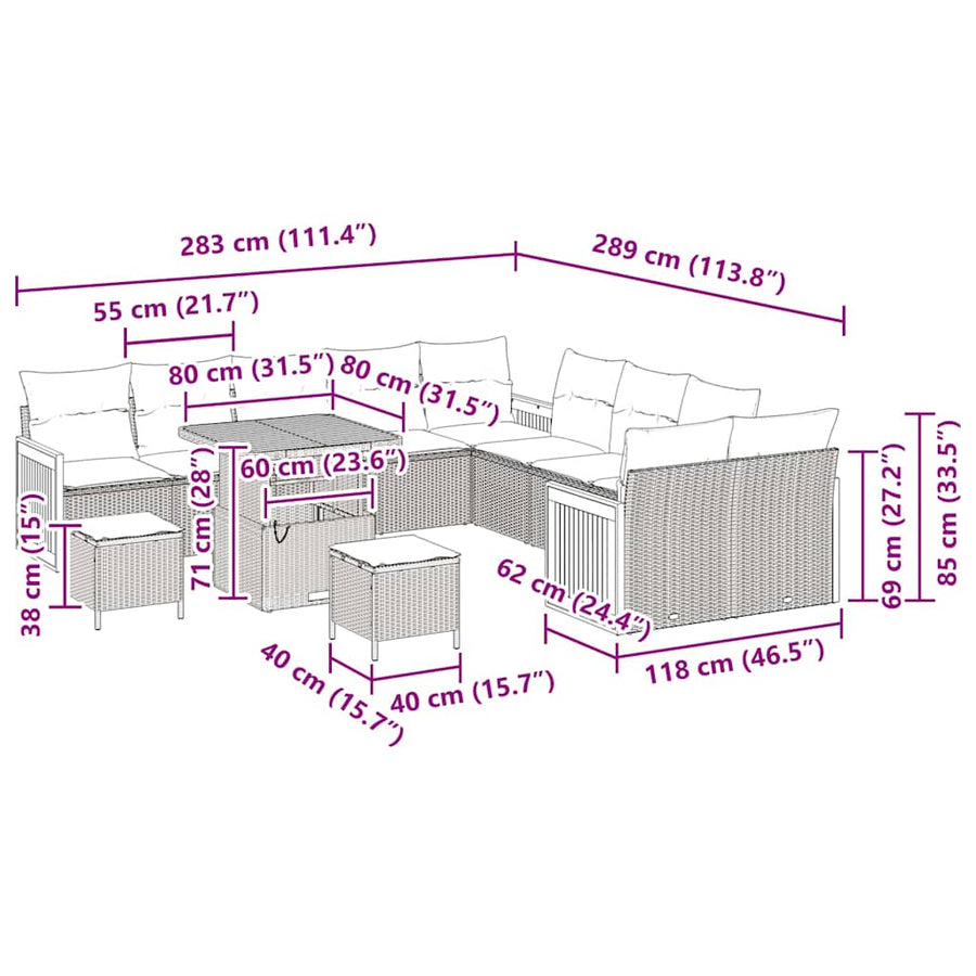 Tuinbankenset met kussen 13 pcs Zwart en Crème