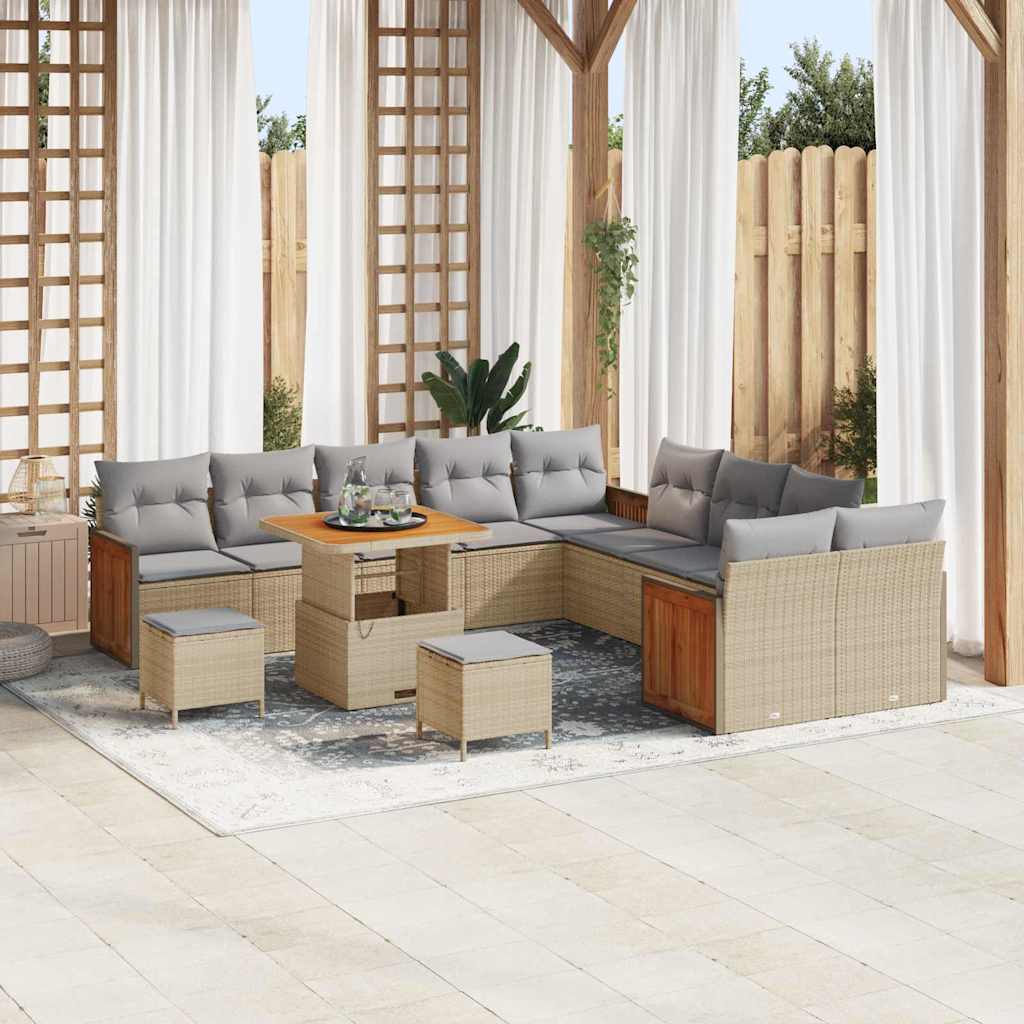 Tuinbankenset met kussen 13 pcs Beige en Licht Grijs
