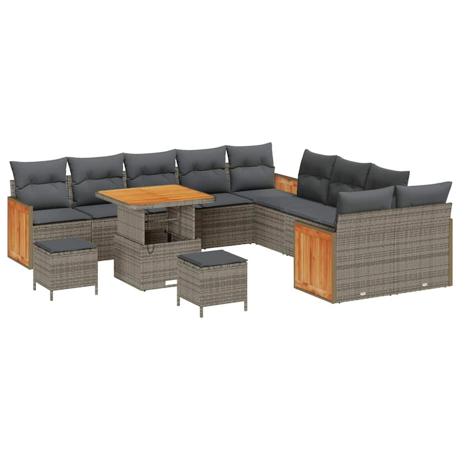 Tuinbankenset 13 pcs Grijs Poly Riet en Poedercoated Staal