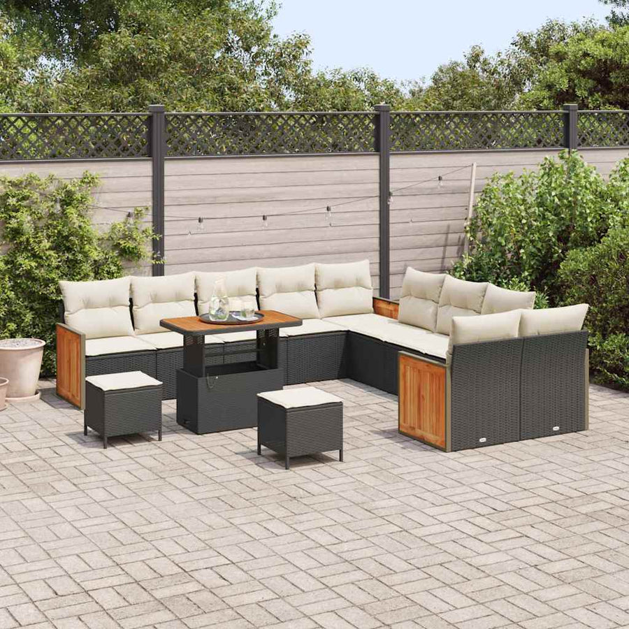 Tuinbankenset met kussen 13 pcs Zwart en Crème