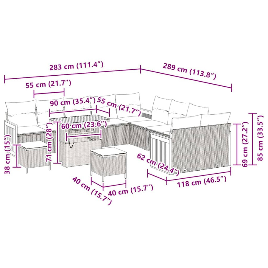 Tuinbankenset met kussen 13 pcs Zwart en Crème