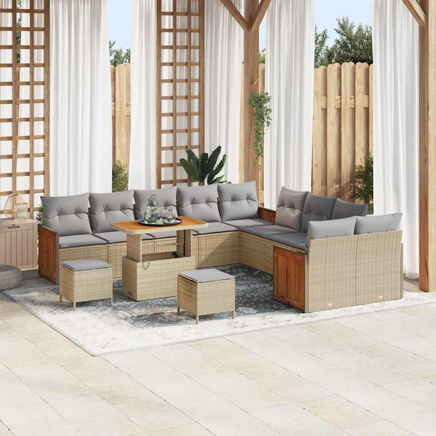 Tuinbankenset met kussen 13 pcs Beige en Licht Grijs