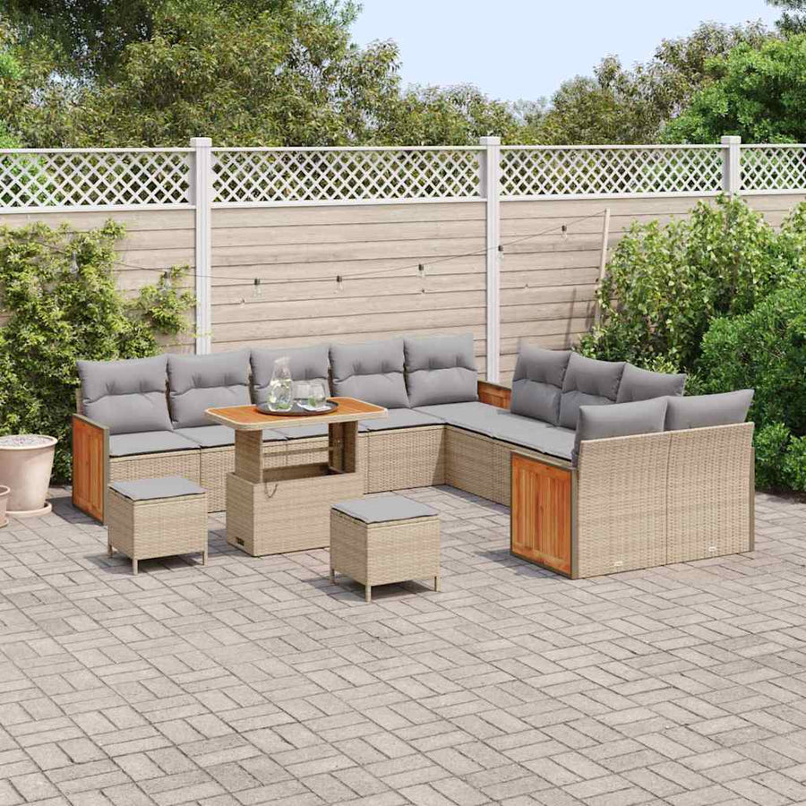 Tuinbankenset met kussen 13 pcs Beige en Licht Grijs
