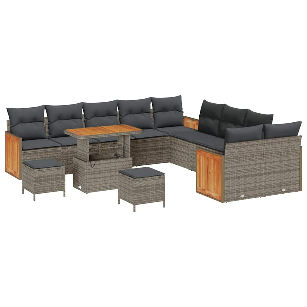 Tuinbankenset 13 pcs Grijs Poly Riet en Poedercoated Staal
