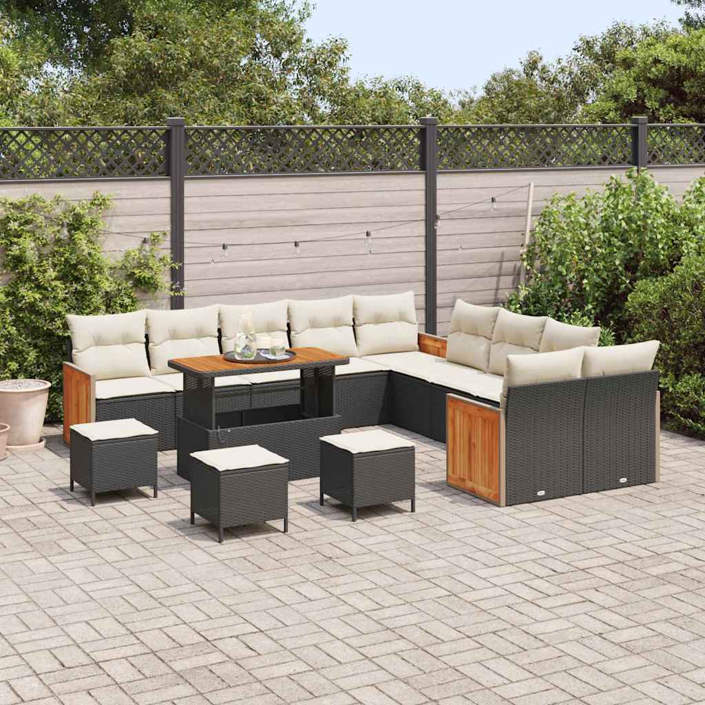Tuinbankenset met kussen 14 pcs Zwart en Crème