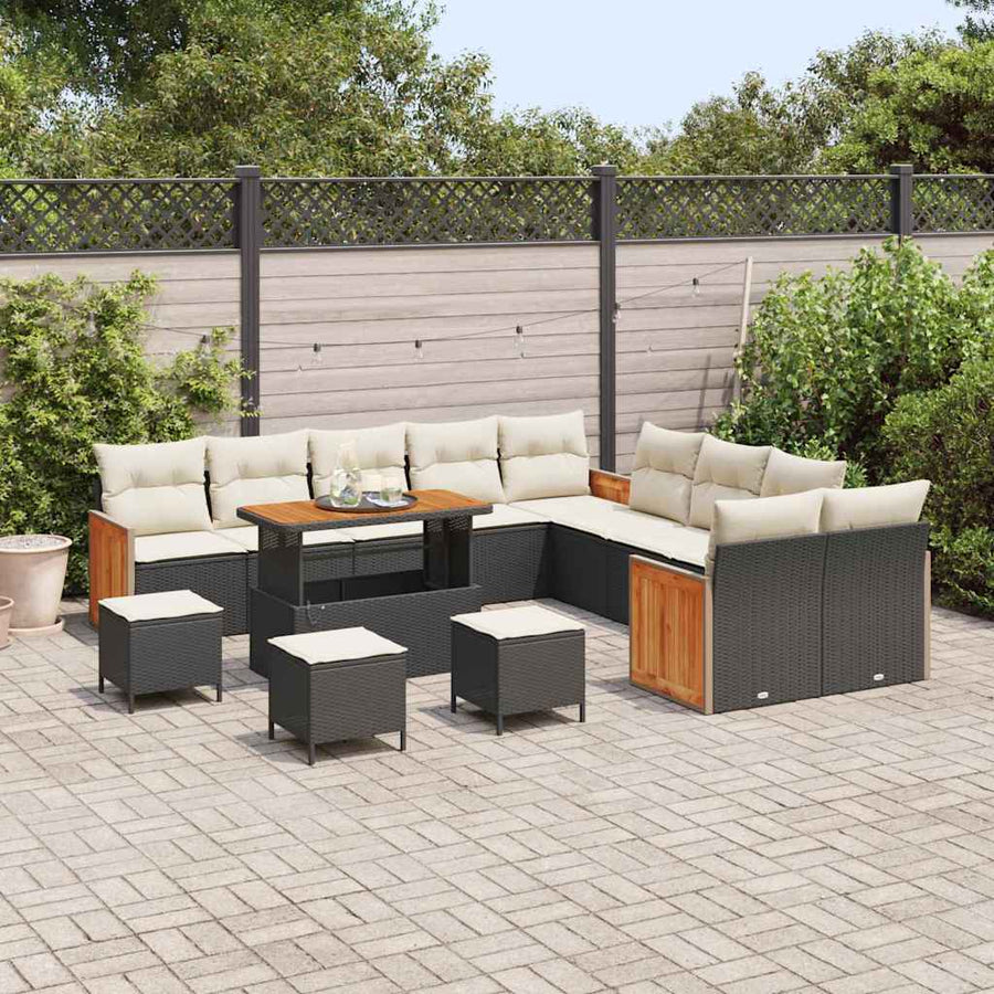 Tuinbankenset met kussen 14 pcs Zwart en Crème