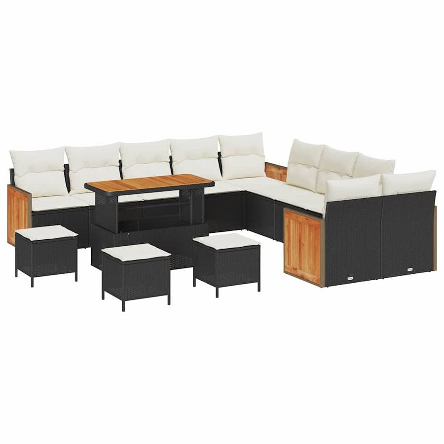 Tuinbankenset met kussen 14 pcs Zwart en Crème