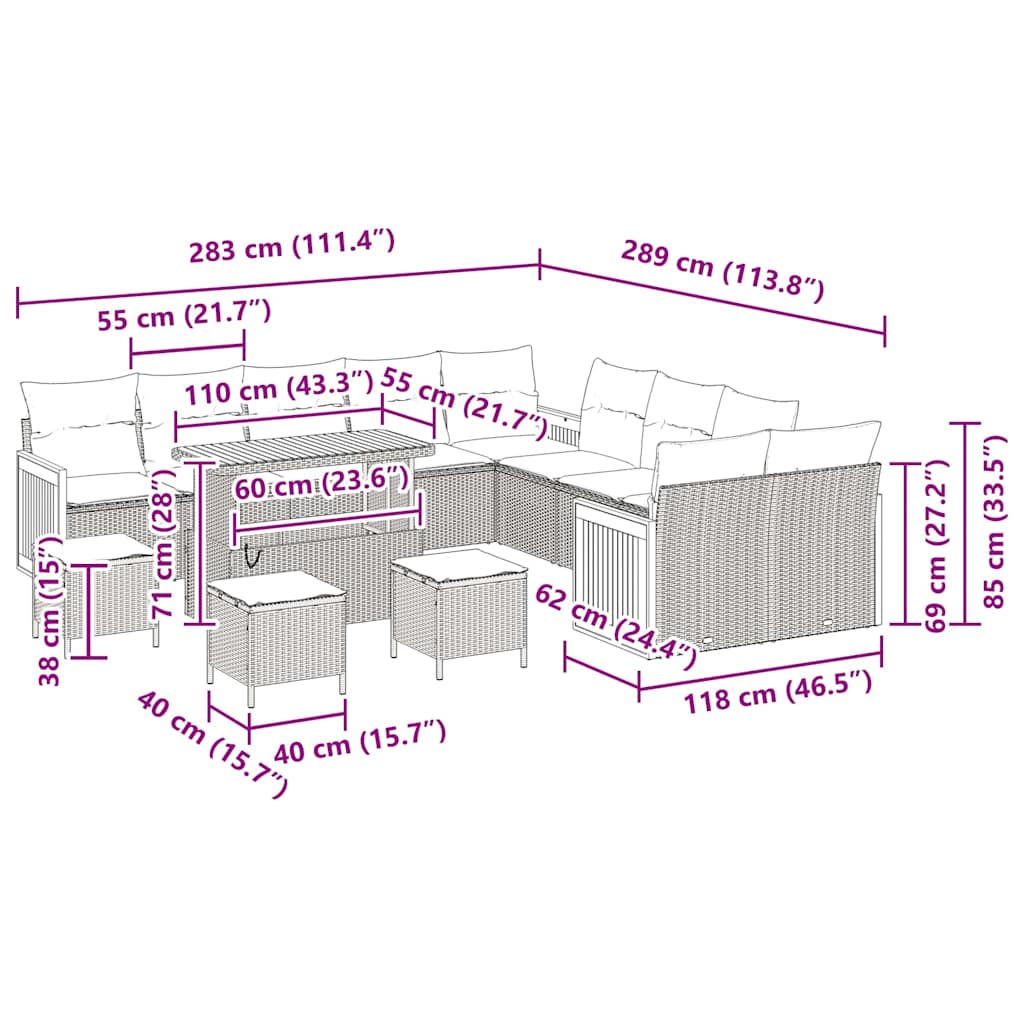 Tuinbankenset met kussen 14 pcs Zwart en Crème