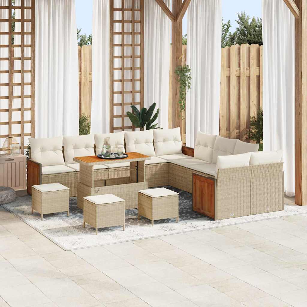 Tuinbankenset met kussen 14 pcs Beige en Crème