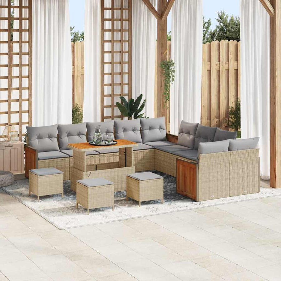Tuinbankenset met kussen 14 pcs Beige en Licht Grijs