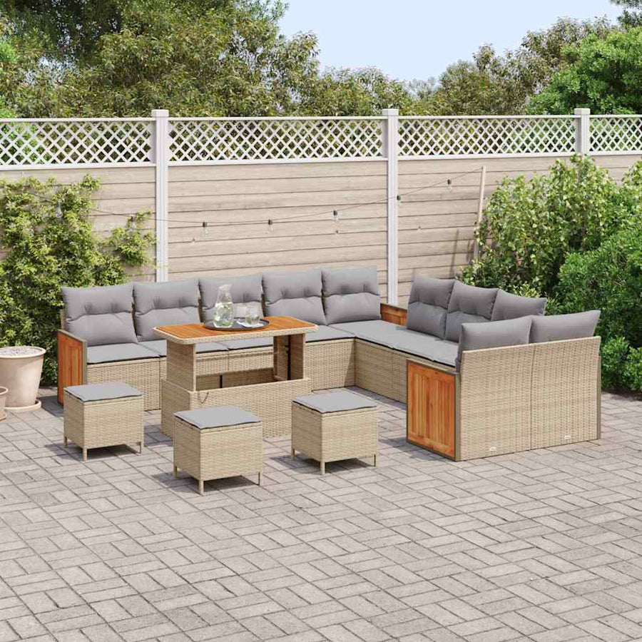 Tuinbankenset met kussen 14 pcs Beige en Licht Grijs