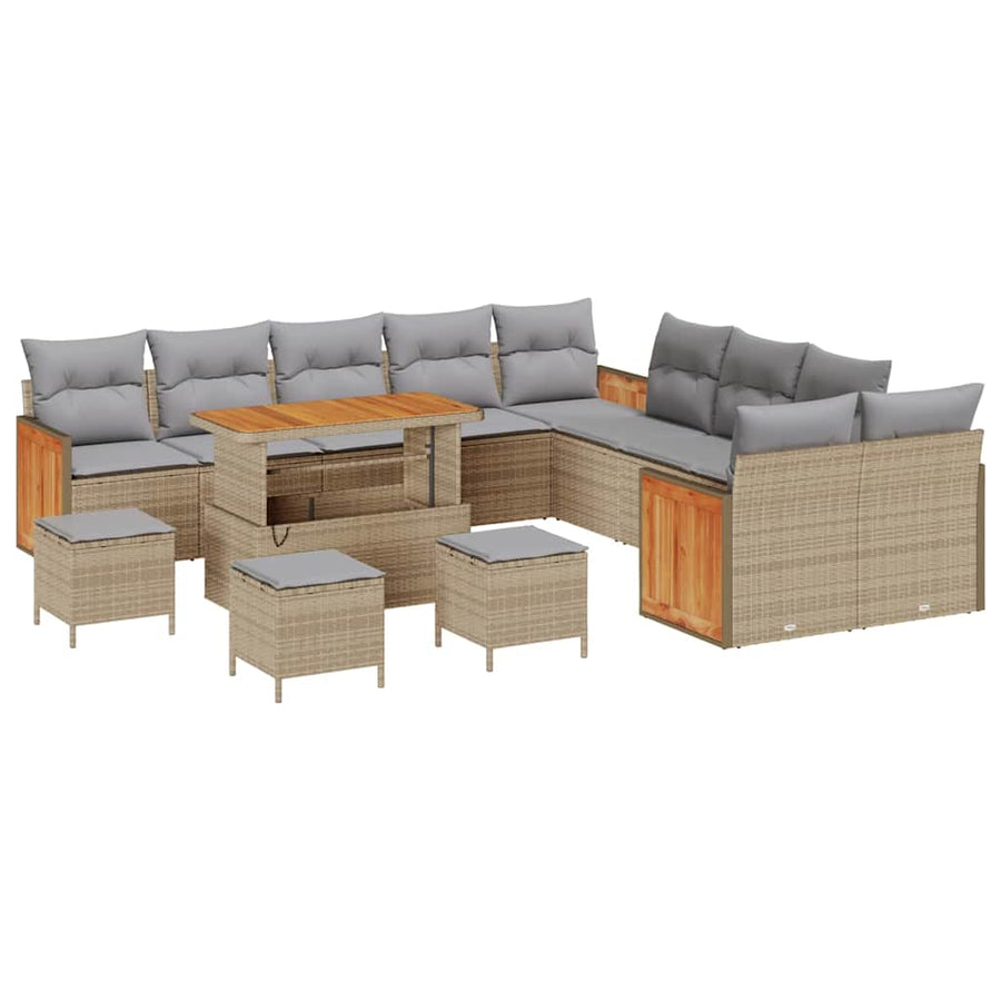 Tuinbankenset met kussen 14 pcs Beige en Licht Grijs