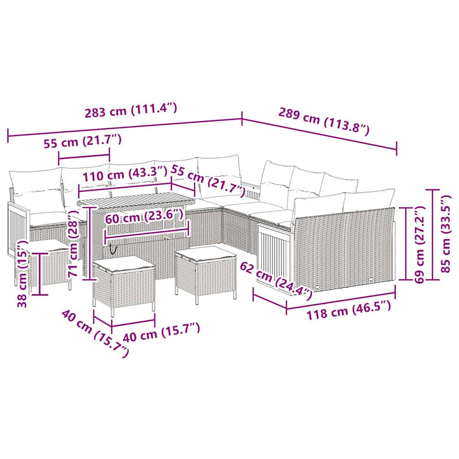 Tuinbankenset met kussen 14 pcs Beige en Licht Grijs
