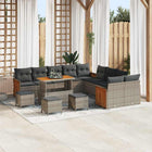 Tuinbankenset 14-delig poly rattan staal acaciahout grijs
