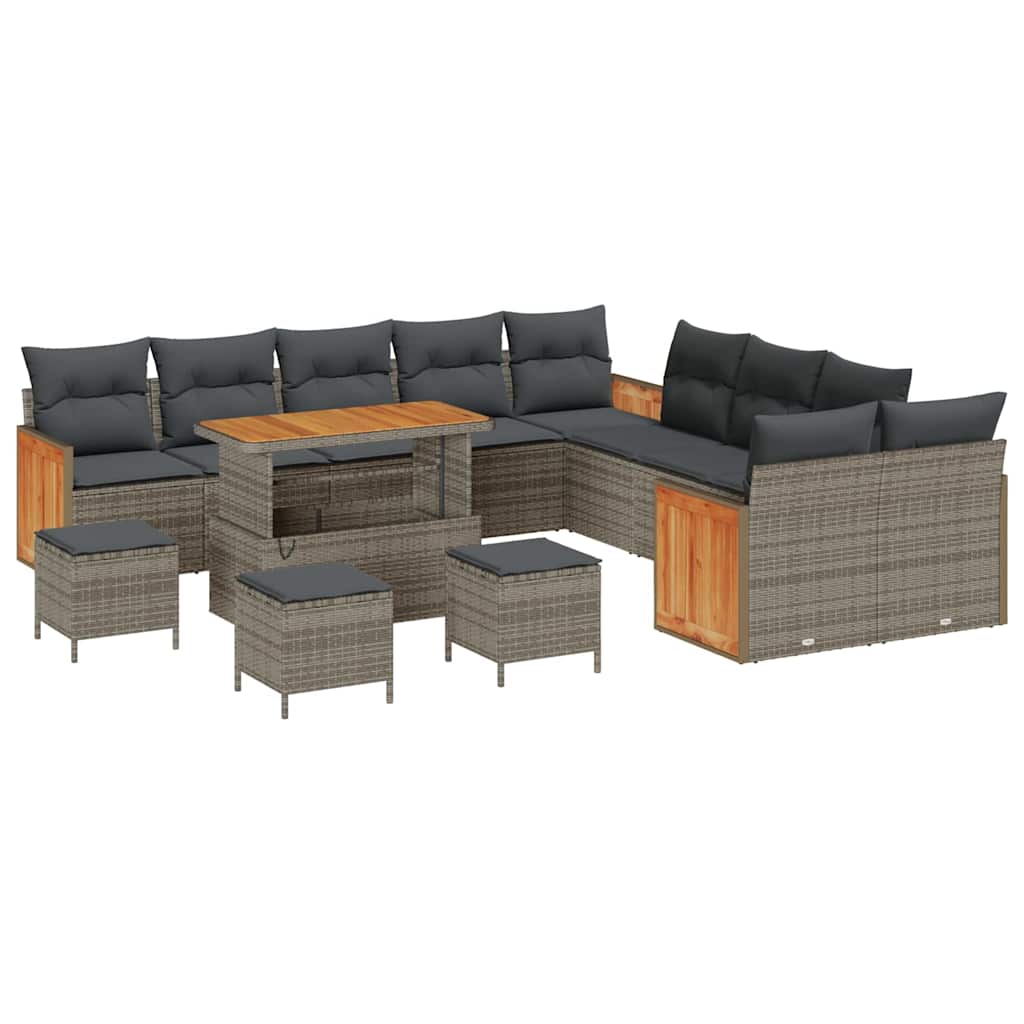 Tuinbankenset 14 pcs Grijs Poly Riet en Poedercoated Staal