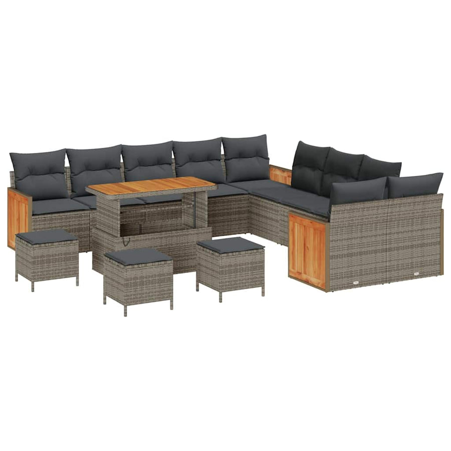 Tuinbankenset 14 pcs Grijs Poly Riet en Poedercoated Staal