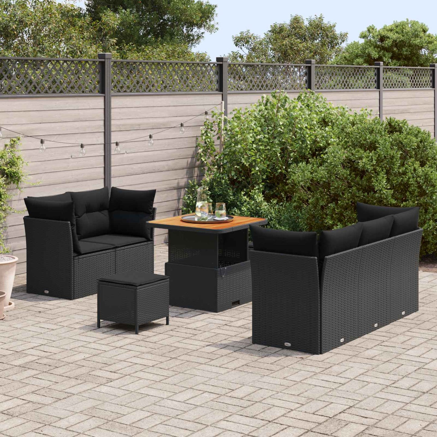 Tuin Sofa Set 8 pcs Zwart Poly riet en gepoedercoat staal