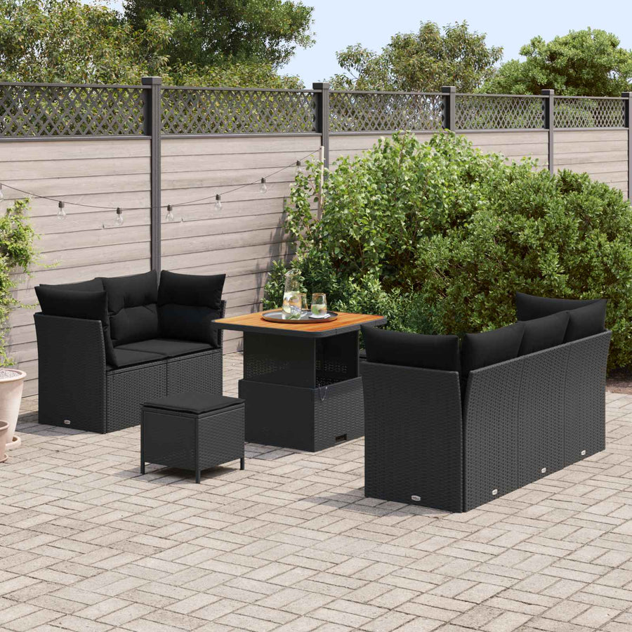 Tuin Sofa Set 8 pcs Zwart Poly riet en gepoedercoat staal