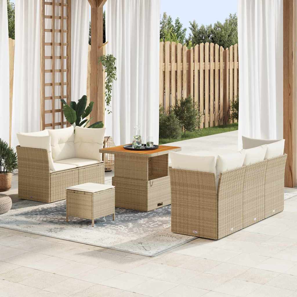 Tuin Sofa Set Met Kussen Met Opslag 8 Pcs En Crèmekleurig 80 cm tafellengte beige en crèmewit