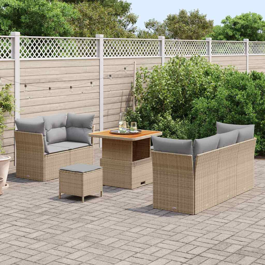Tuin Sofa Set met kussen met opslag 8 pcs beige en lichtgrijs