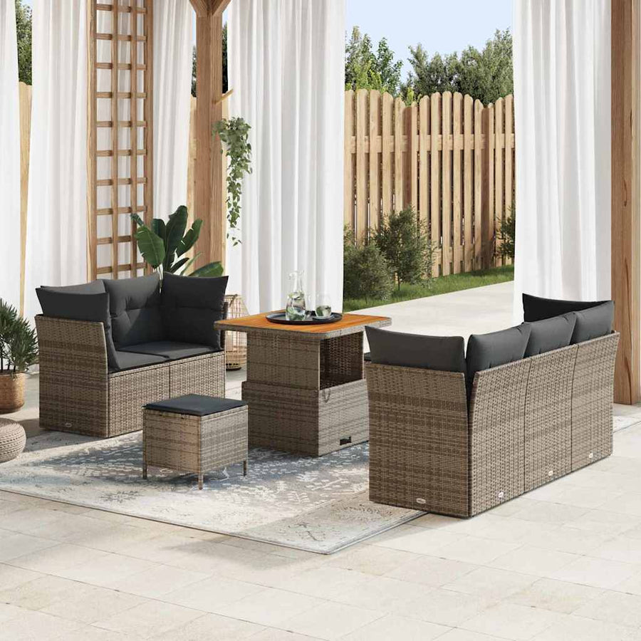 Tuin Sofa Set 8 pcs Grijs Poly riet en gepoedercoat staal