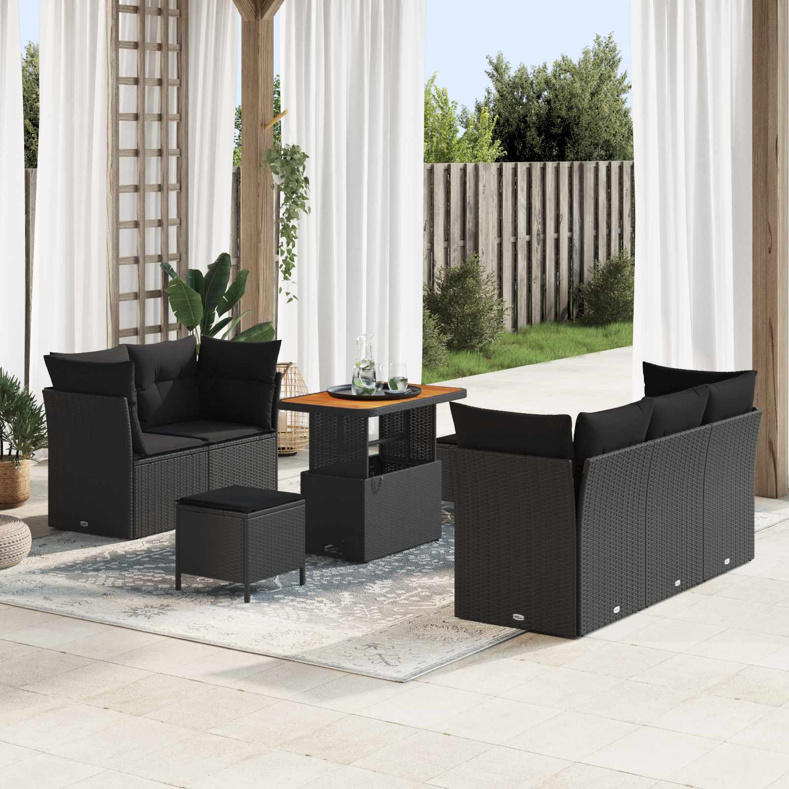 Tuin Sofa Set 8 pcs Zwart Poly riet en gepoedercoat staal
