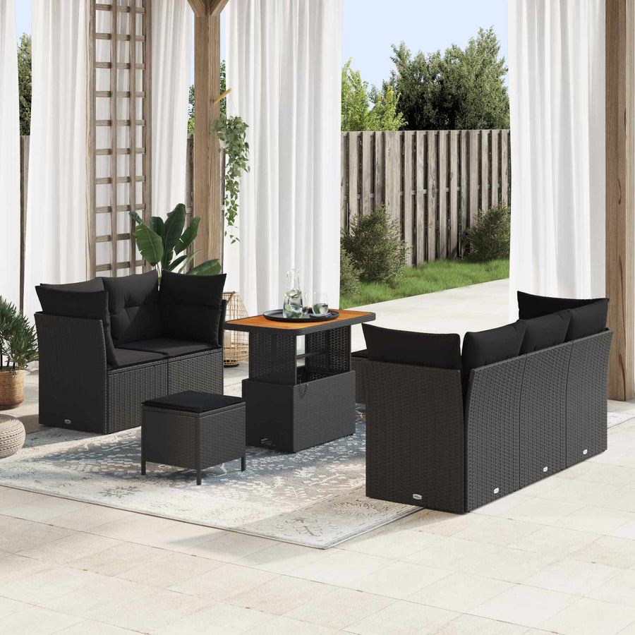 Tuin Sofa Set 8 pcs Zwart Poly riet en gepoedercoat staal