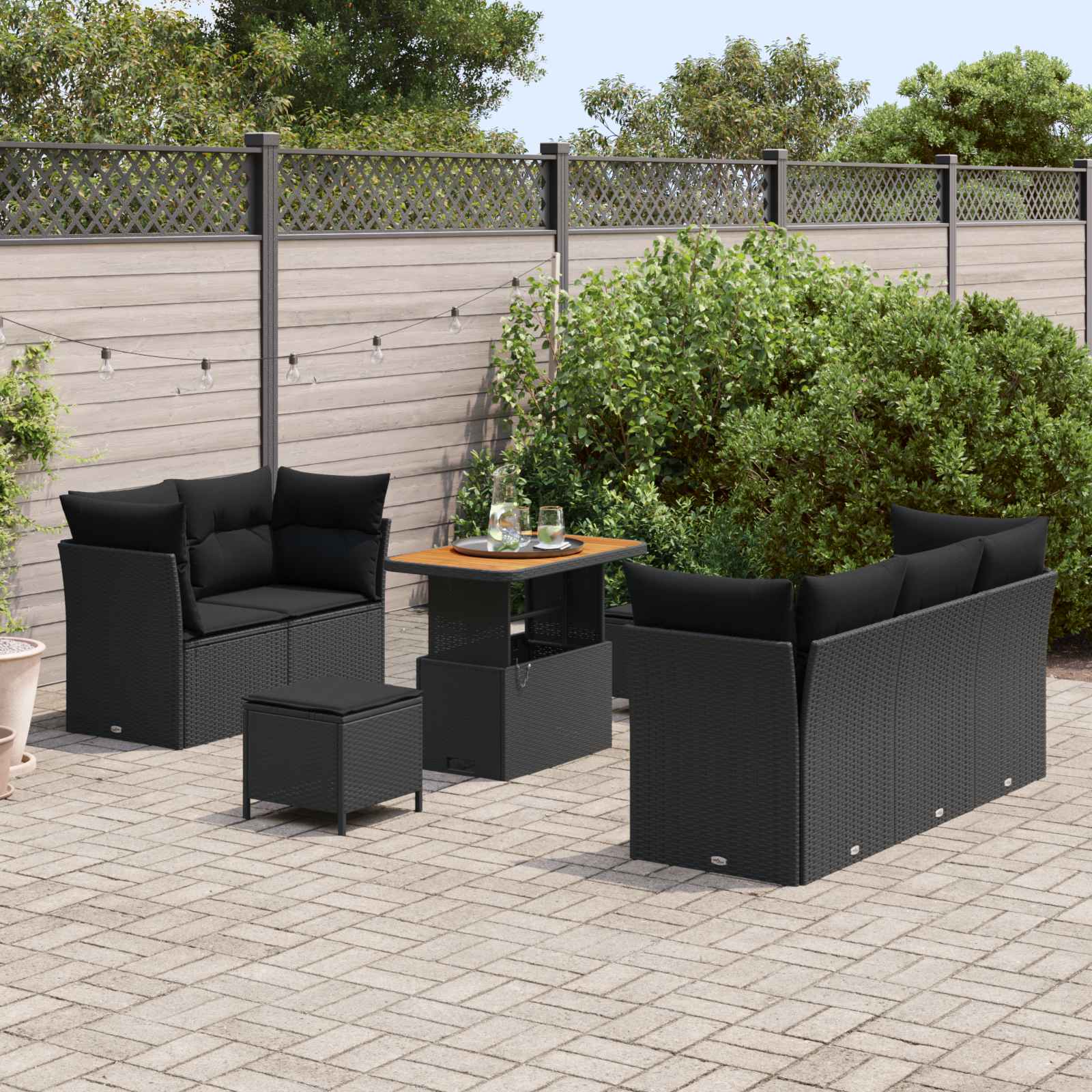 Tuin Sofa Set 8 pcs Zwart Poly riet en gepoedercoat staal
