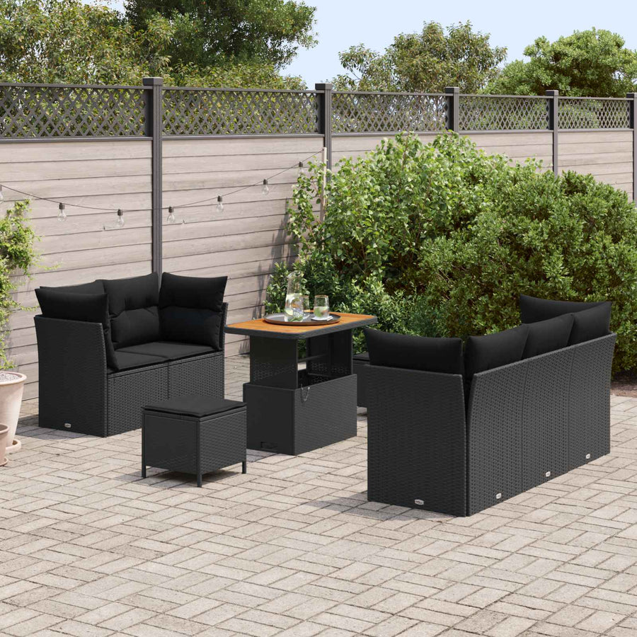 Tuin Sofa Set 8 pcs Zwart Poly riet en gepoedercoat staal