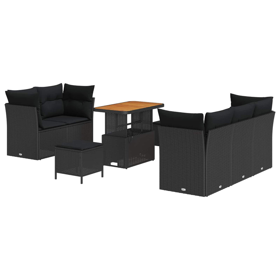 Tuin Sofa Set 8 pcs Zwart Poly riet en gepoedercoat staal