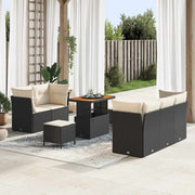 Loungeset 8-delig poly rattan acaciahout zwart crème