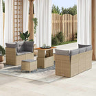 Tuinset 8-delig poly rattan acaciahout beige lichtgrijs